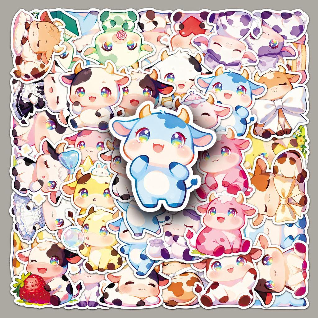 50PCS Cute Cartoon Cow Stickers - Small Animal Q Version for Notebooks, Journals, Phones - Waterproof & Girly DIY Decor