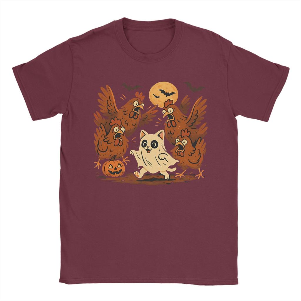 Harajuku T-shirt Sommar Konstig Kattunge Spökkatt Meme Halloween Nyhet T-shirt för Vuxen Het Rea Kort Ärm