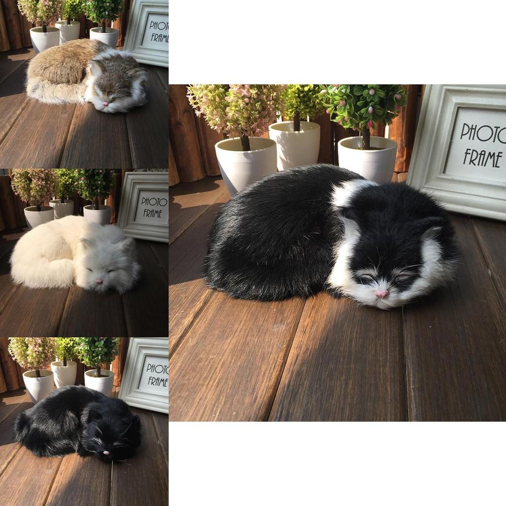 Animal Plush Cat Model With Faux Fur For Home Decor And Photography Props