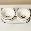 Non-Slip Ceramic Cat Bowls Iron Bracket Cat Water Bowls Elevated Cat Double Bowls  Dog Feeder