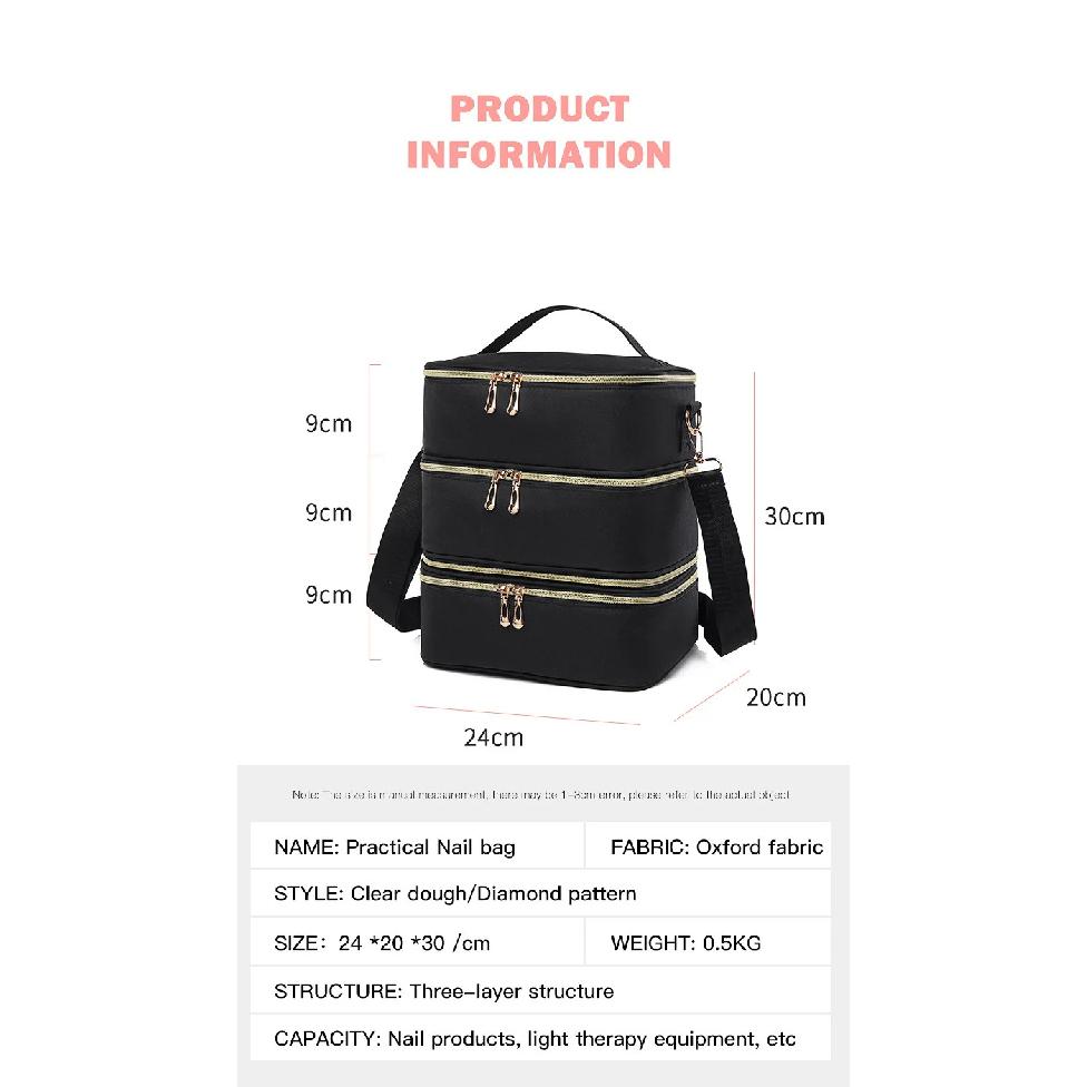 3 Layer Nail Polish Storage Bag Cosmetic Bag Portable Handbag for Women Travel Essential Oil Bag Nail Care Tool Storage Box