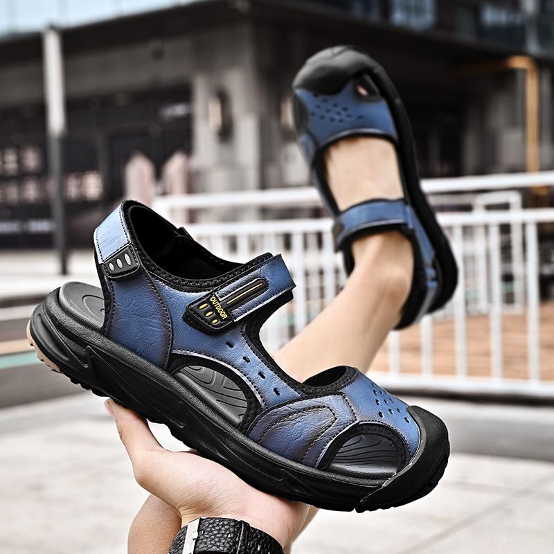 Fashion Summer Genuine Leather Mens Sandals 2024 Handmade Casual Shoes Outdoor Antiskid Beach Sandals for Men Walking Shoes Mocassins