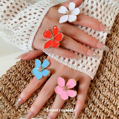 Drip Flower Open Ring Fashion Ins Wind Index Finger Ring Design Sense Niche Personality Ring Female