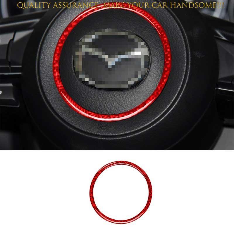 For Mazda CX-5 2017-2024 Red Real Carbon Fiber Steering Wheel Horn Button Ring