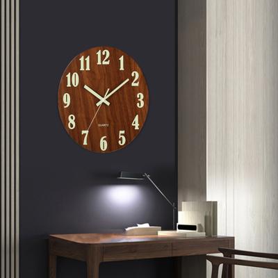 12 Inch Wooden Wall Clock Glow-in-the-Dark Mute Operation MDF Background Clock Quartz Sweep Movement Clock