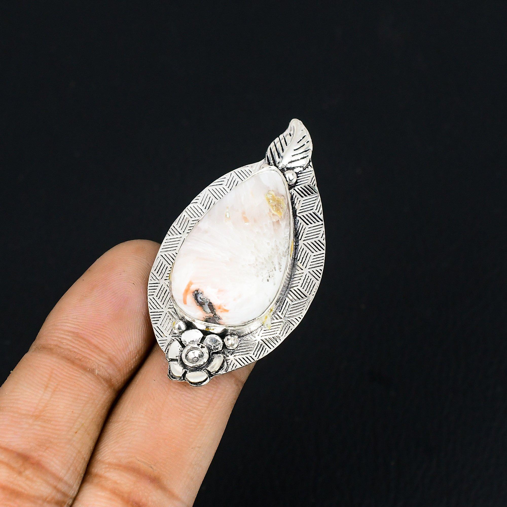 Daughters Day Sale 925 Silver Scolecite Stone Wife Flower Statement Ring Size 6 6