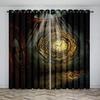 Steampunk Style Antique Composition Brass Fastening Round Print 3D Digital Printing Bedroom Living Room Window Curtains 2 Panels
