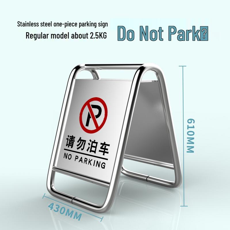 Stainless Steel No Parking, Caution Slippery, A-Frame Folding Sign