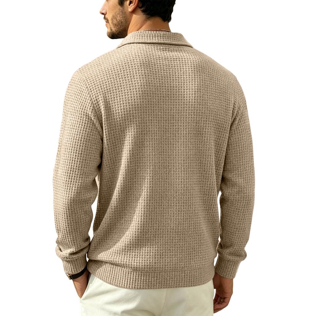Men's Knit Pullover Top Collared Long Sleeve Pocket Casual Outdoor Fall Shirt