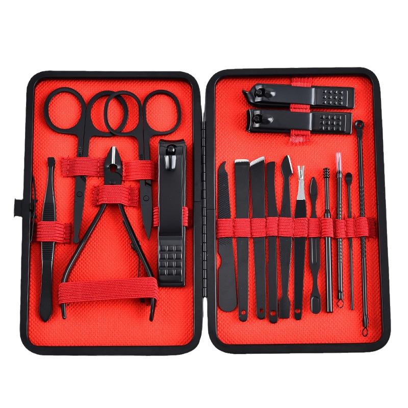 18-Piece Black Manicure Set: Nail Clippers & Art Tools
