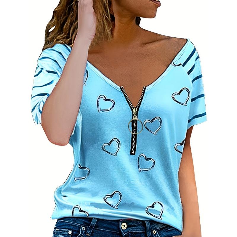 

Женская Новая Летняя Женская Одежда. Стоячее рабочее место. Женская футболка с принтом «Любовь», на молнии, с коротким рукавом XL синий