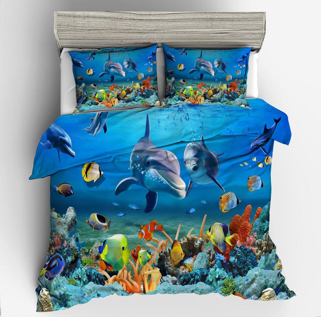 3D Digital Printing Underwater World Dolphin Series Quilt Set Three-Piece Set