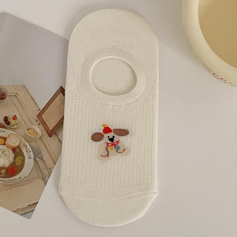 Female Summer Thin Cute Puppy Mesh Does Not Fall Off with A Low Top Shallow Mouth Invisible Socks