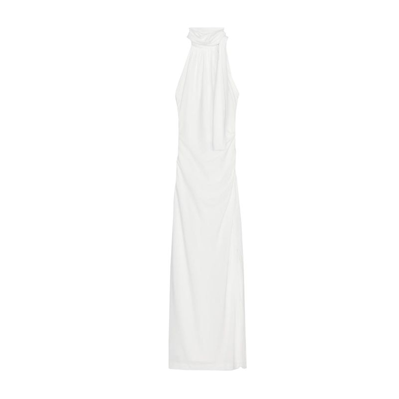 Spring New Women's Clothing Fashion Wind Hanging Collar Bowknot Decoration Open Back Midi Skirt Dress 2180374