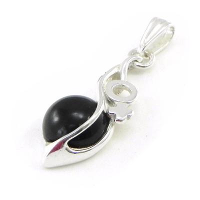 [I8876] - Silver Pendant 'Jesse Noir De Jais' Silver-black (rhodium-plated) - 27x10 Mm