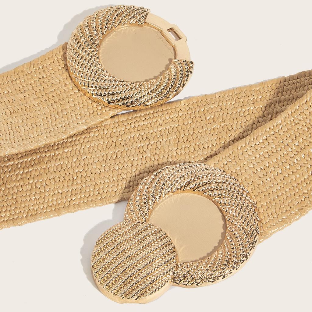 Spring And Summer Imitation Pp Grass Woven Elastic Belt Women'S Dress With Decorative Trend Waist Seal