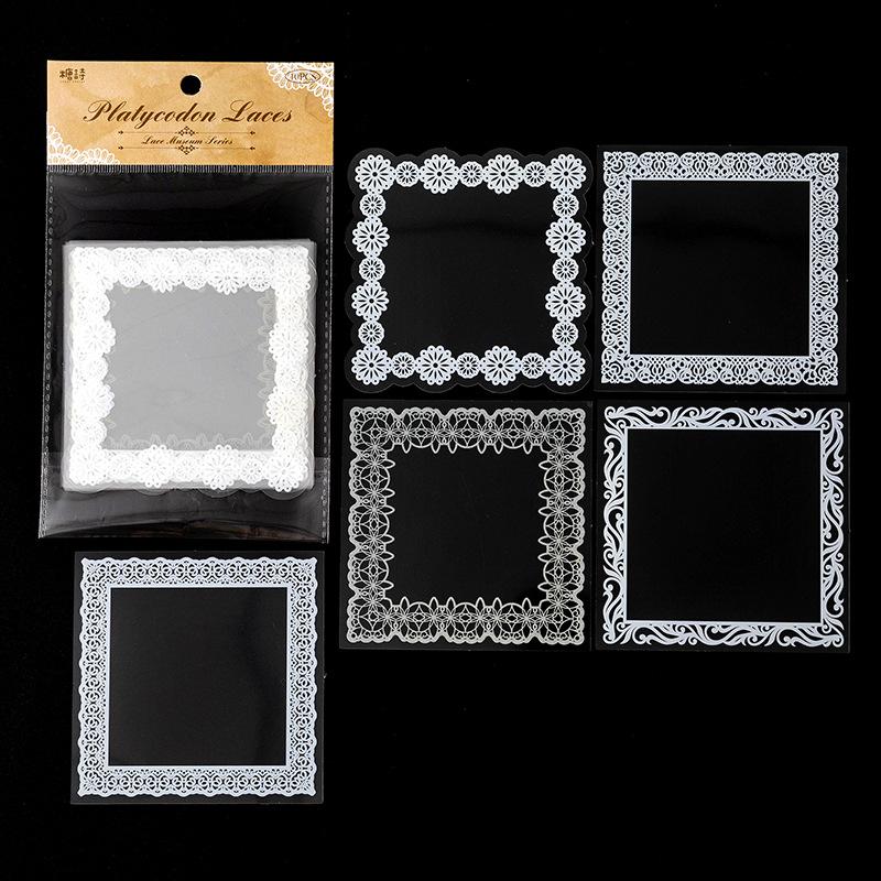 10-Sheet Premium Big-size Clear Lace Border Stickers, Elegant Hollow Lace Edges with Transparent Effect