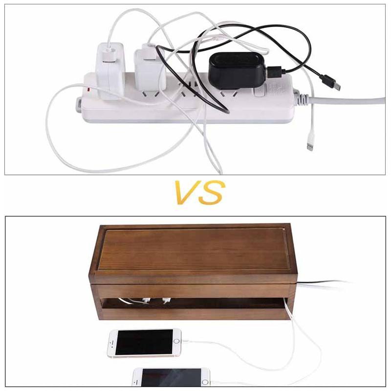 Socket Case Vintage Solid Wood Wiring Box Cable Manager Hub Storage Coffee Paulownia Main Body Home Storage Wooden Storage Box