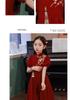 Red Chinese Style Cheongsam Dress for Girls - Floral Wedding & Piano Performance Outfit