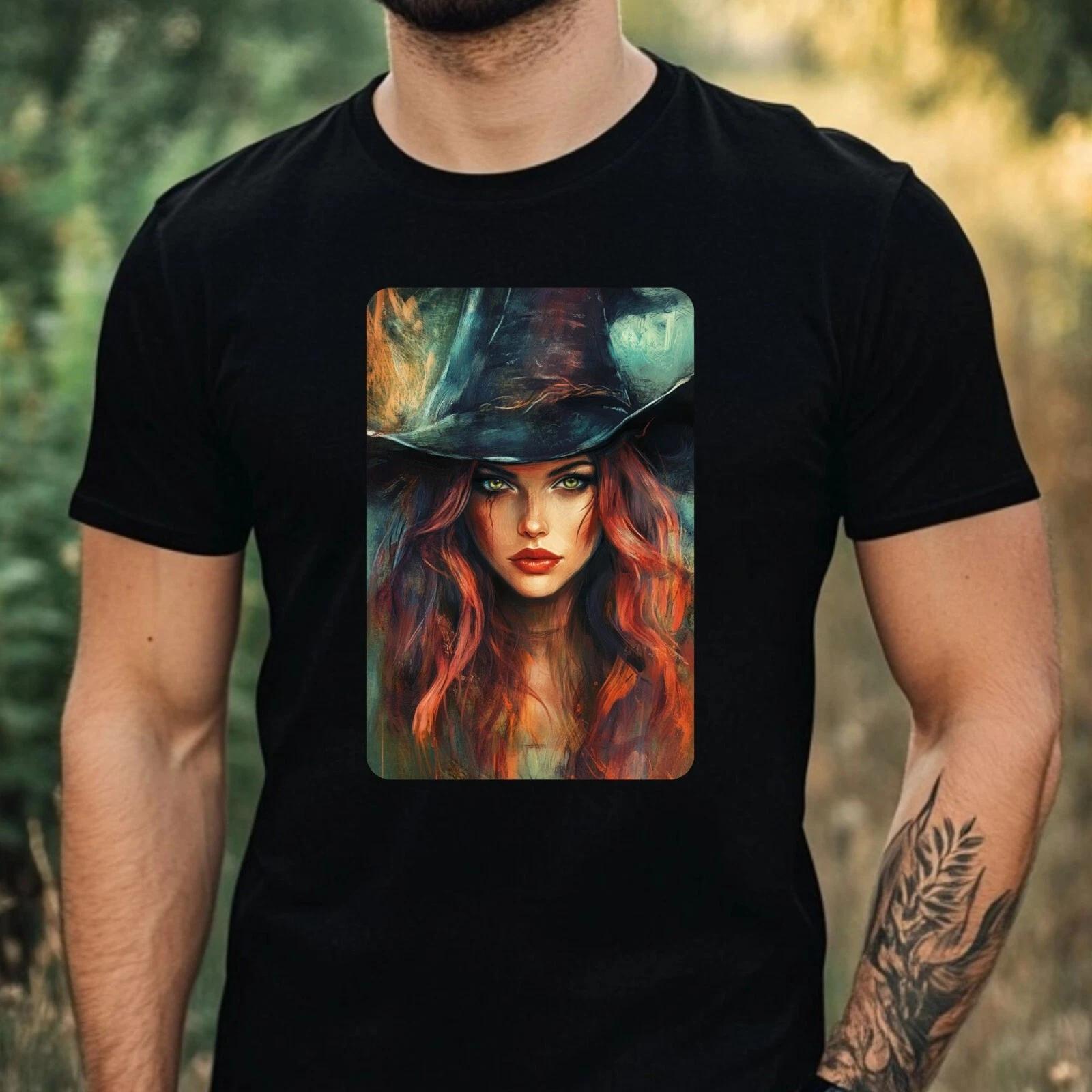 T-Shirt Herren Hexe Portrait Motiv Baumwolle Größe XS bis 5XL XXXL