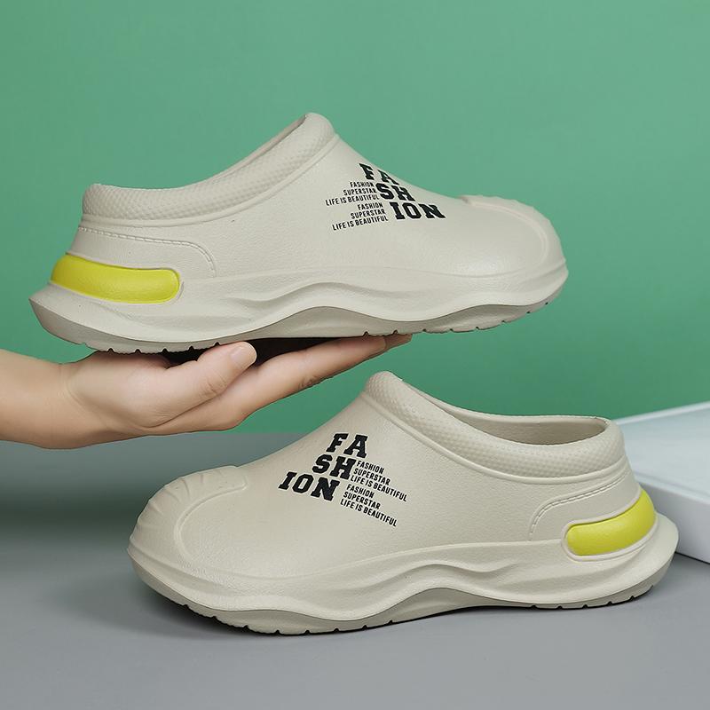 Fashion Men Chef Shoes Anti Slip and Oil Proof Work Shoes Lazy Slippers Casual Trendy Slipper One Step Fashion Garden Shoes For Beach