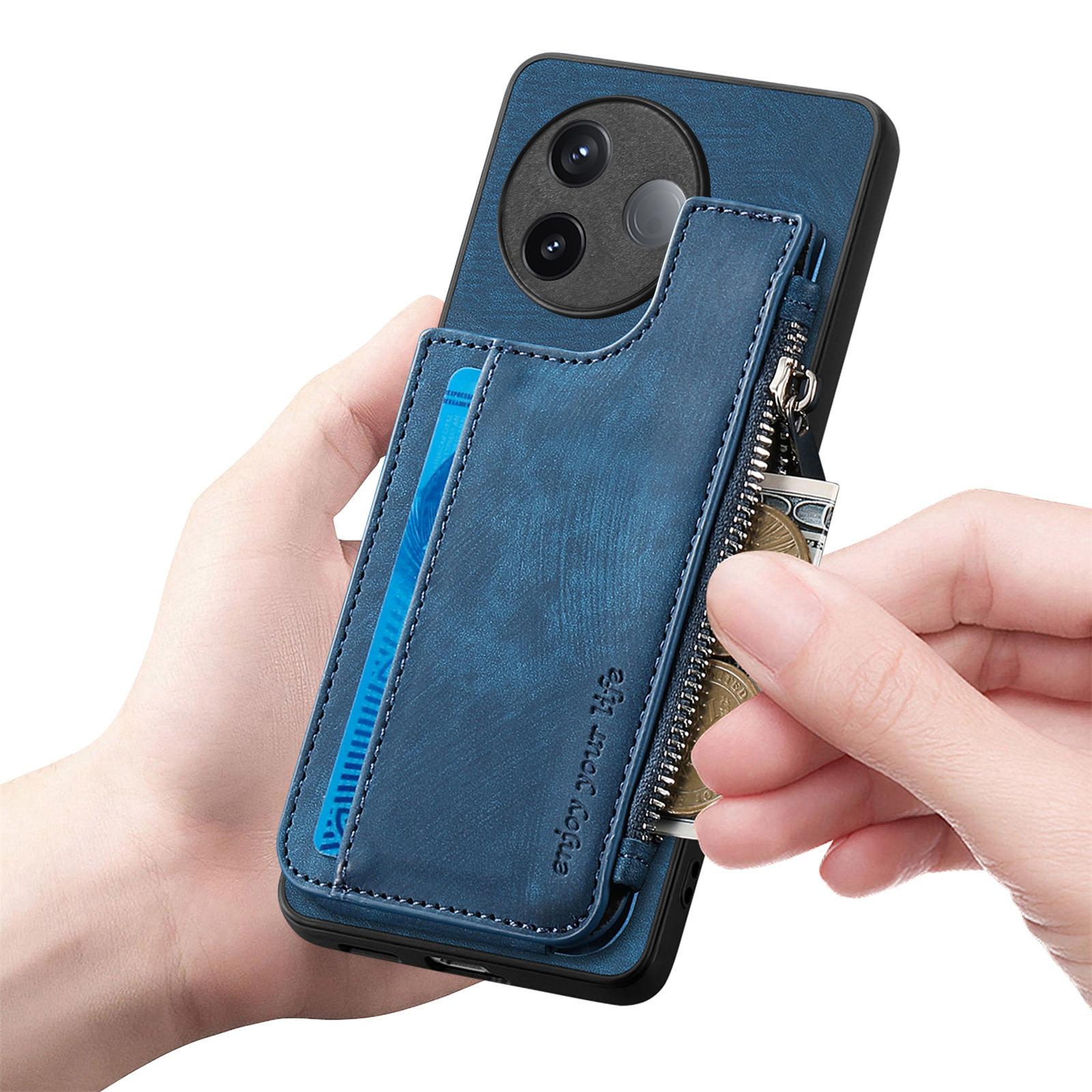 

For Xiaomi Poco F7 Pro 5G/Xiaomi Redmi K80 5G Case Zipper Card Holder Kickstand Leather+PC+TPU Phone Cover Purple
