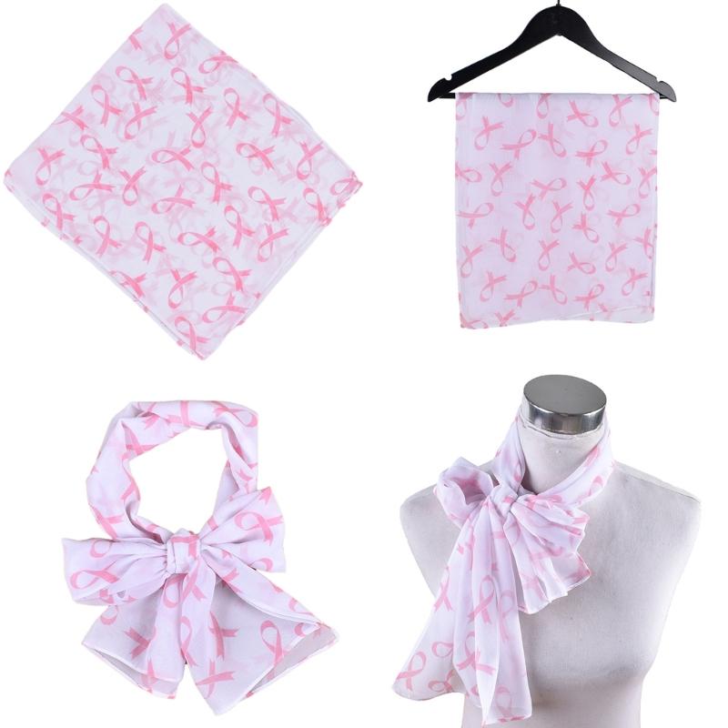 Classical Scarfs for Hot Summer Cool Neck Wrap Pink Ribbon Print Skin-friendly Scarves for Mother Sunproof Supplies