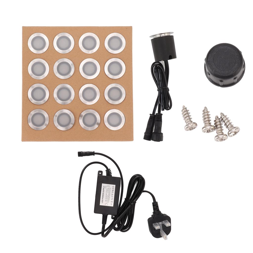 16PCS LED Deck Light Stainless Steel PC IP67 Waterproof In Ground Lamp for Garden Yard Stair