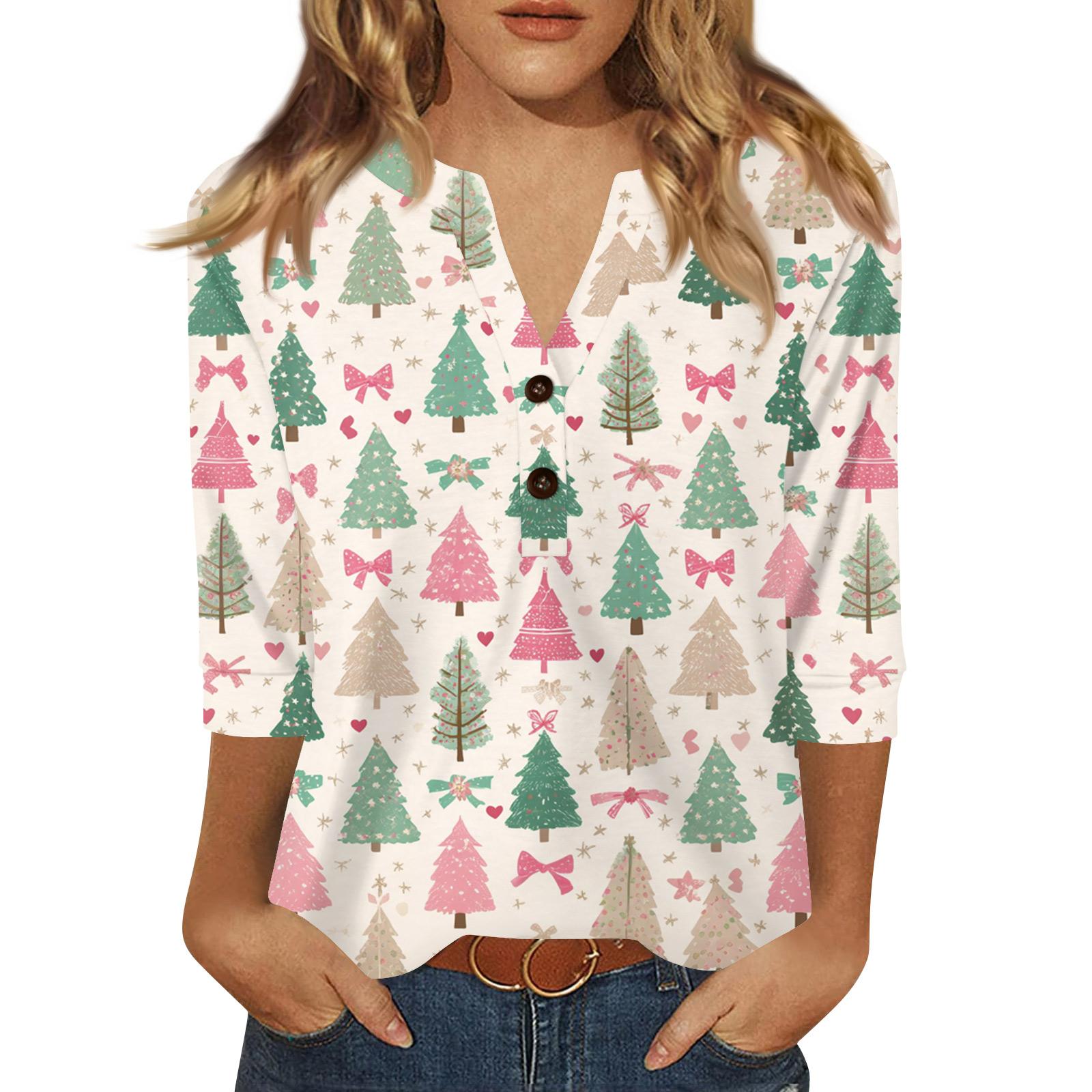 

Жен. Футболка С принтом Пуговицы Рукав 3/4 Повседневные Выходные Мода Классический Классический V-образный вырез Обычный Верх XXL