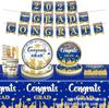 Blue Gold Graduation Season Party Supplies Black Gold Graduation Season Party Decoration Banner Flag Paper Plate Tissue Tablecloth