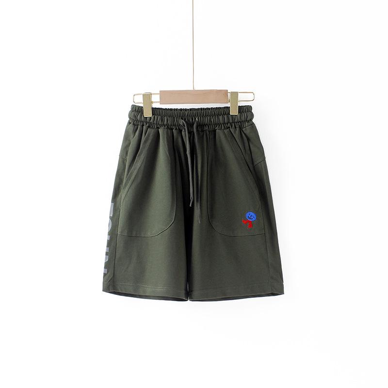 

Kids Embroidered Cotton Sports Shorts - Korean Style, Mid-Length, Boys 140 cm армия зеленый