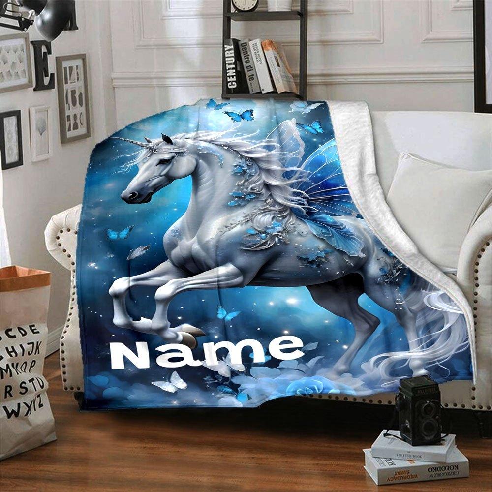 Unicorn Butterfly Home Customize Your Name Blankets Soft Cozy Lightweight Multi Purpose Blanket For Picnic Sofa Office Bed Living Room Perfect Gift