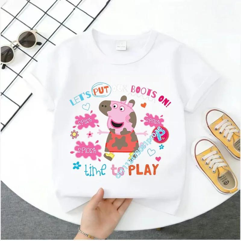 2026 New Edition Peppa Pig Kids' Pure Polyester Short-Sleeved Boys' Sportswear Girls' Casual Top Cartoon Print Summer T-Shirt