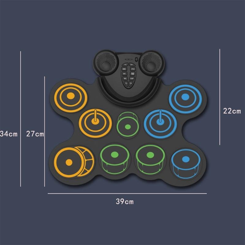 10 Pad Foldable Electronic Drum Set With Sound Output And Adjustable Setting For Kids And Beginners