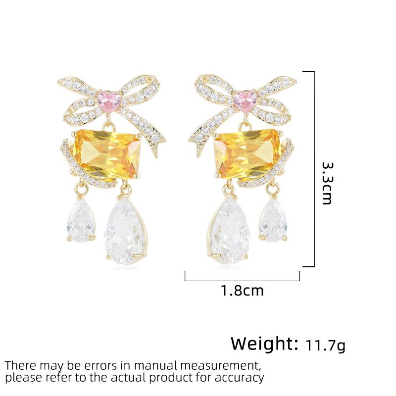 Women's Light Luxury Design Elegant Inlaid Zircon Bow Tassel Earrings Fashionable And Versatile Niche Design Earrings