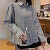 Women's Retro Striped Long Sleeve Lapel Shirt - Casual, Loose Fit for Spring and Autumn