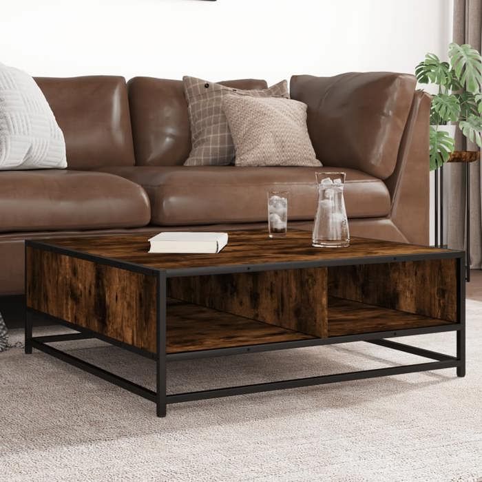 VidaXL Coffee Table Smoked Oak 80x80x30 Cm Engineered Wood and Metal, Side Table, Living Room Table, Side Table, End Table 848771