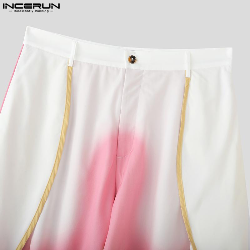 INCERUN Men Layers High Waist Zip-up Casual Loose Gradient Wide Legs Pants Long Trousers