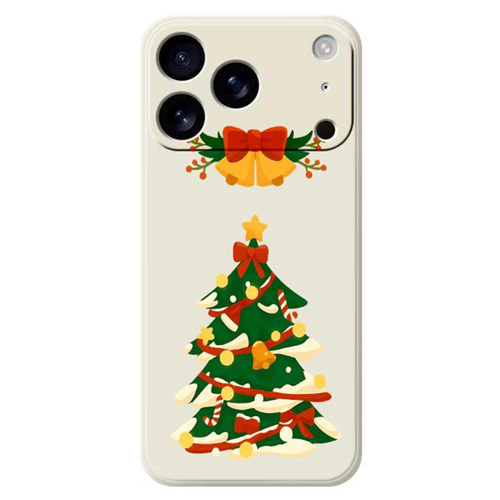 

For iPhone 17 Pro Case Christmas Tree Bow Pattern Printing Straight Edge TPU Phone Back Cover Beige