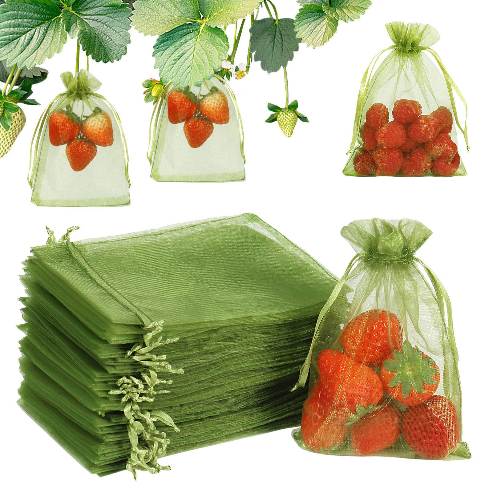

100pcs Fruit Protection Mesh Bags with Drawstring 4x6 Inch Fine Net for Strawberries Berries Figs Anti Pest Birds