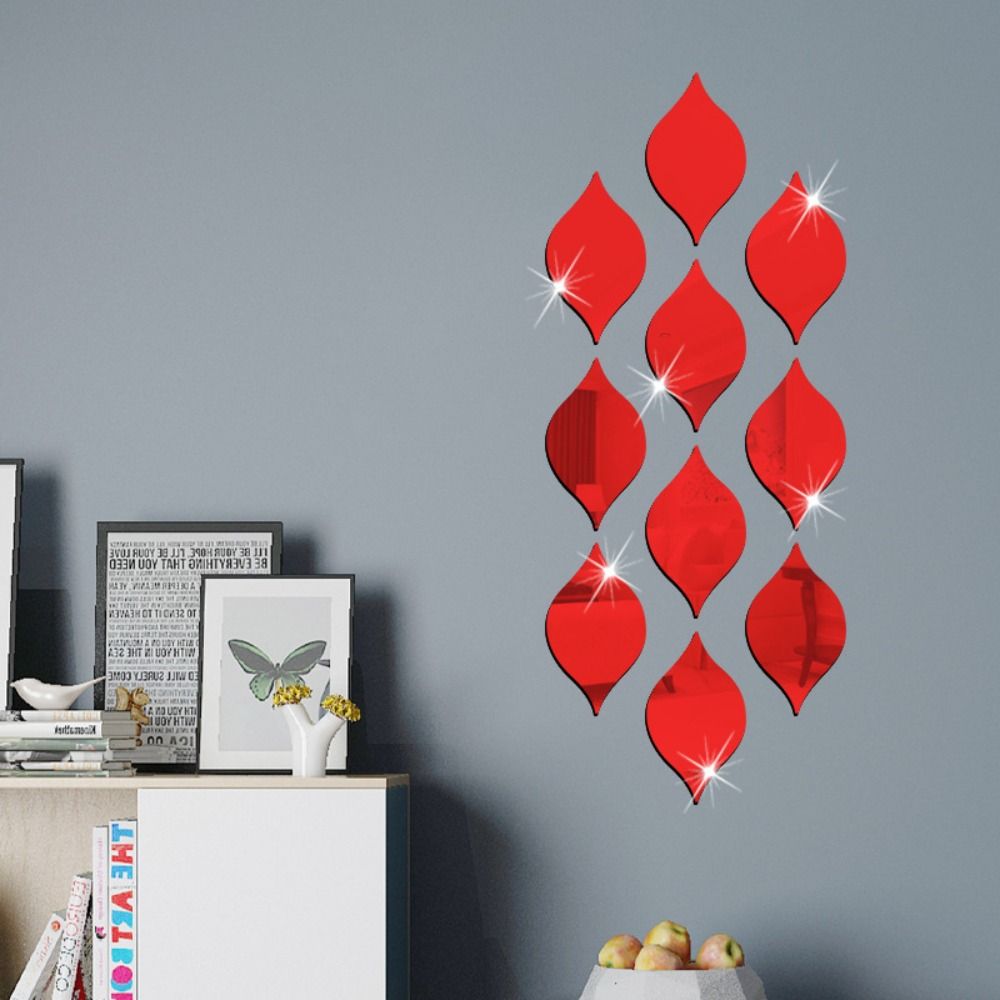 12Pcs/set Water Droplet Shaped Mirror Wall Stickers Self-adhesive Entrance Stickers  Bathroom