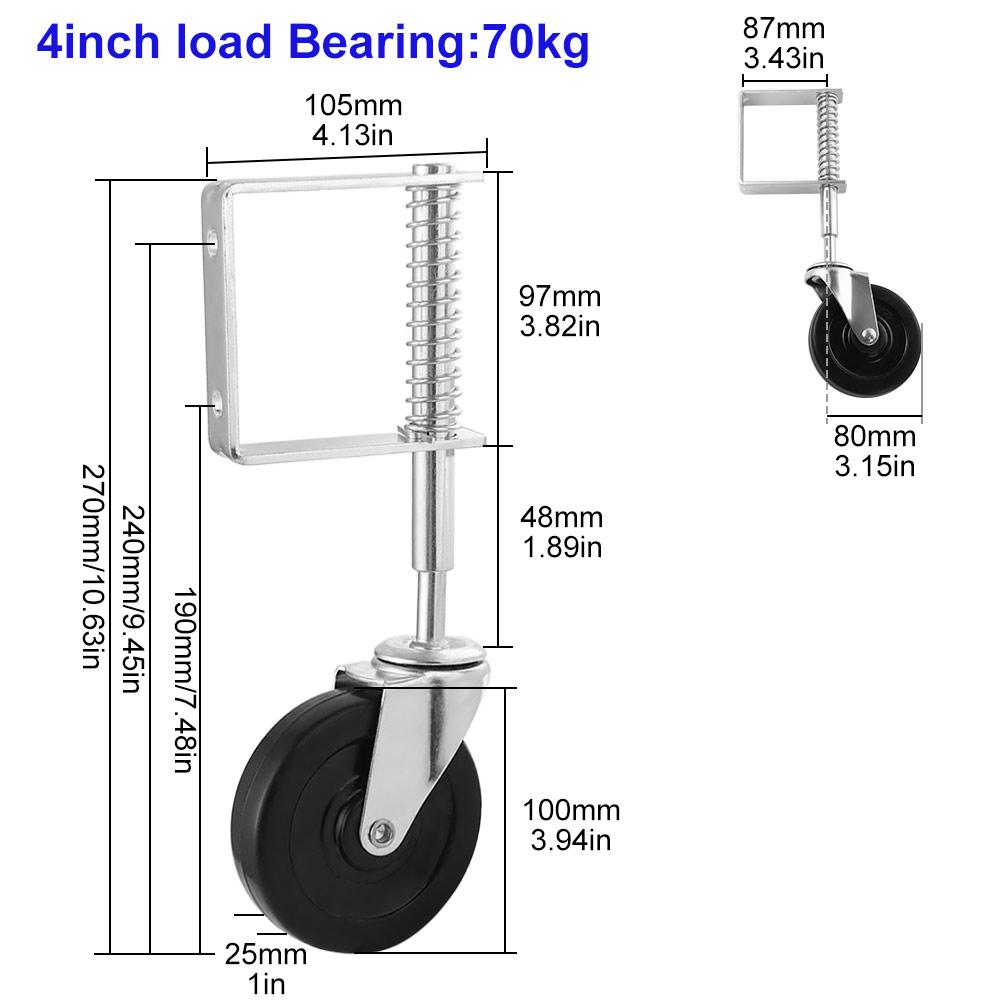 

4 Inch Door Gate Wheel Heavy-duty Rubber Spring Loaded Caster 360°Rotatable 70kg Load Capacity Spring Damping Wheel Household no side brake