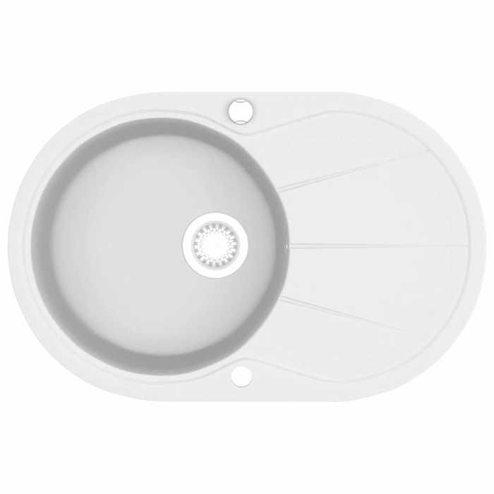 Évier de cuisine en granit - VIDAXL - Ovale - Blanc - 1 bac - 78x50cm
