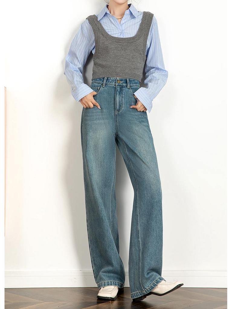 Big Cow Creative Women's 2026 High Waist Wide Leg Jeans - Straight Floor-Length Pants