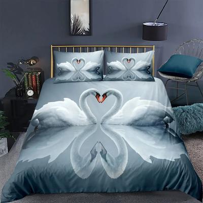 Druck Schwan Bettwäschesets US King 259x229cm Hohe Qualität Superweich Bequemes Baumwollbettwäscheset Heimtextil Bettbezugset