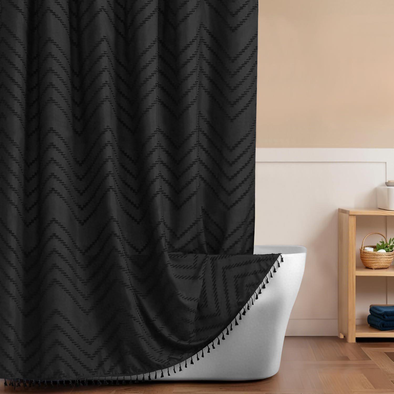 Bohemian Wasserdicht Ausgeschnitten Dick Duschvorhang für Hotel Badezimmer W36*H72 inches (91*183 cm) black