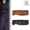 Retro Genuine Leather Women's Waist Belt with Pin Buckle - Fashionable Waist-cinching Accessory for Coats