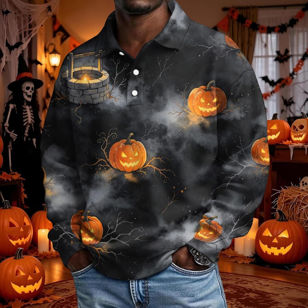Men's Halloween Long Sleeve Button Up Shirt for Party and Casual Wear