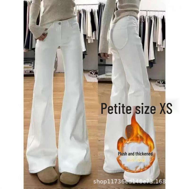 

Fleece-Lined High-Waisted White Micro-Flare Jeans for Petite, Slimming, Loose-Fit, Ideal for Autumn/Winter L