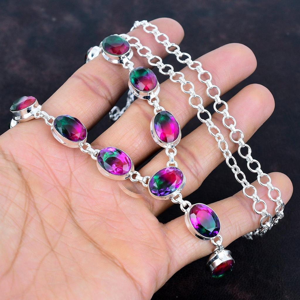 Faceted Multi Tourmaline Necklace 925 Sterling Silver Necklace Top Quality Gemstone Jewelry Adjustable Chain Handmade Necklace Gifts for Mom